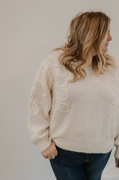 ALIANNA REG/CURVY FLORAL STITCHED SWEATER