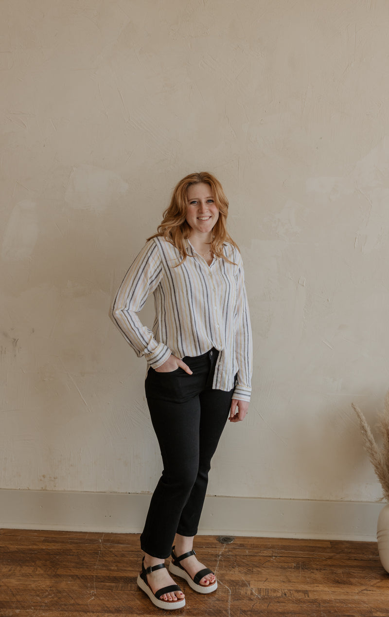 ASHBY OLIVE COLORFUL STRIPED BUTTON DOWN TOP