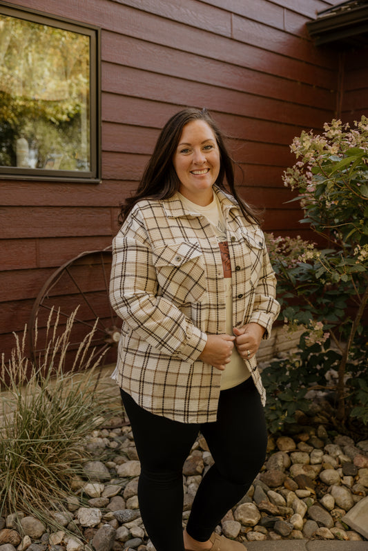 FANTA CURVY PLAID BUTTON DOWN SHACKET