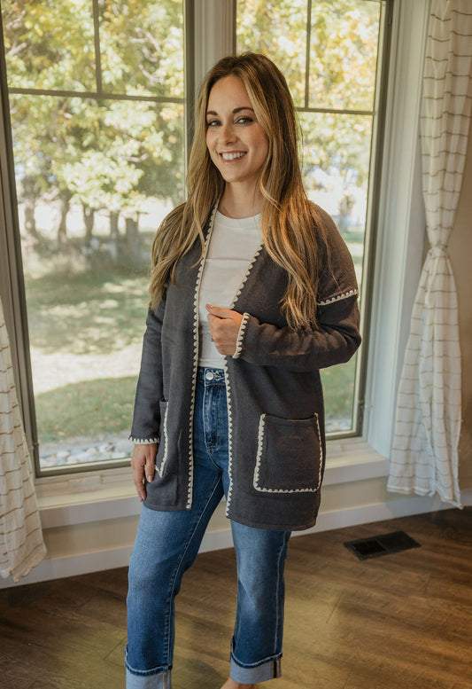 KARINA STITCHED OPEN CARDIGAN