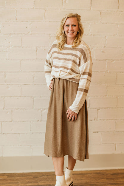 TRISTA TAUPE MULTI STRIPE SWEATER