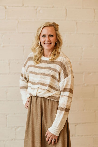 TRISTA TAUPE MULTI STRIPE SWEATER