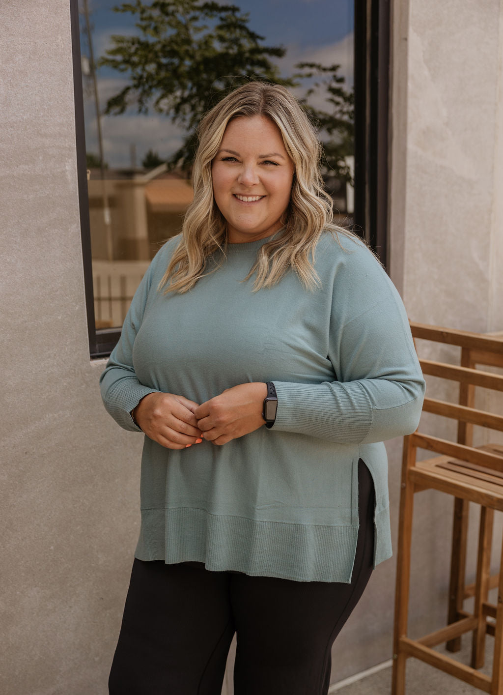 IZZY CURVY TEAL LONG SLEEVE SWEATER TOP