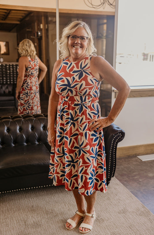 HILDA TERRACOTTA FLORAL MIDI DRESS