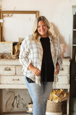 MORGAN CREAM AND BLACK PLAID BUTTON DOWN AVAILABLE IN CURVY & REGULAR