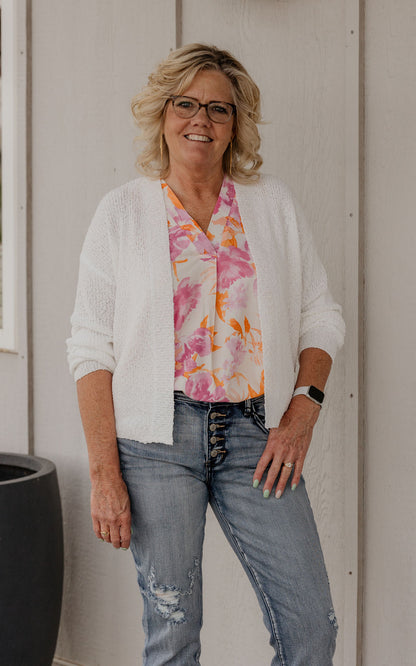 LUCEY ABSTRACT VNECK PINK AND ORANGE BLOUSE