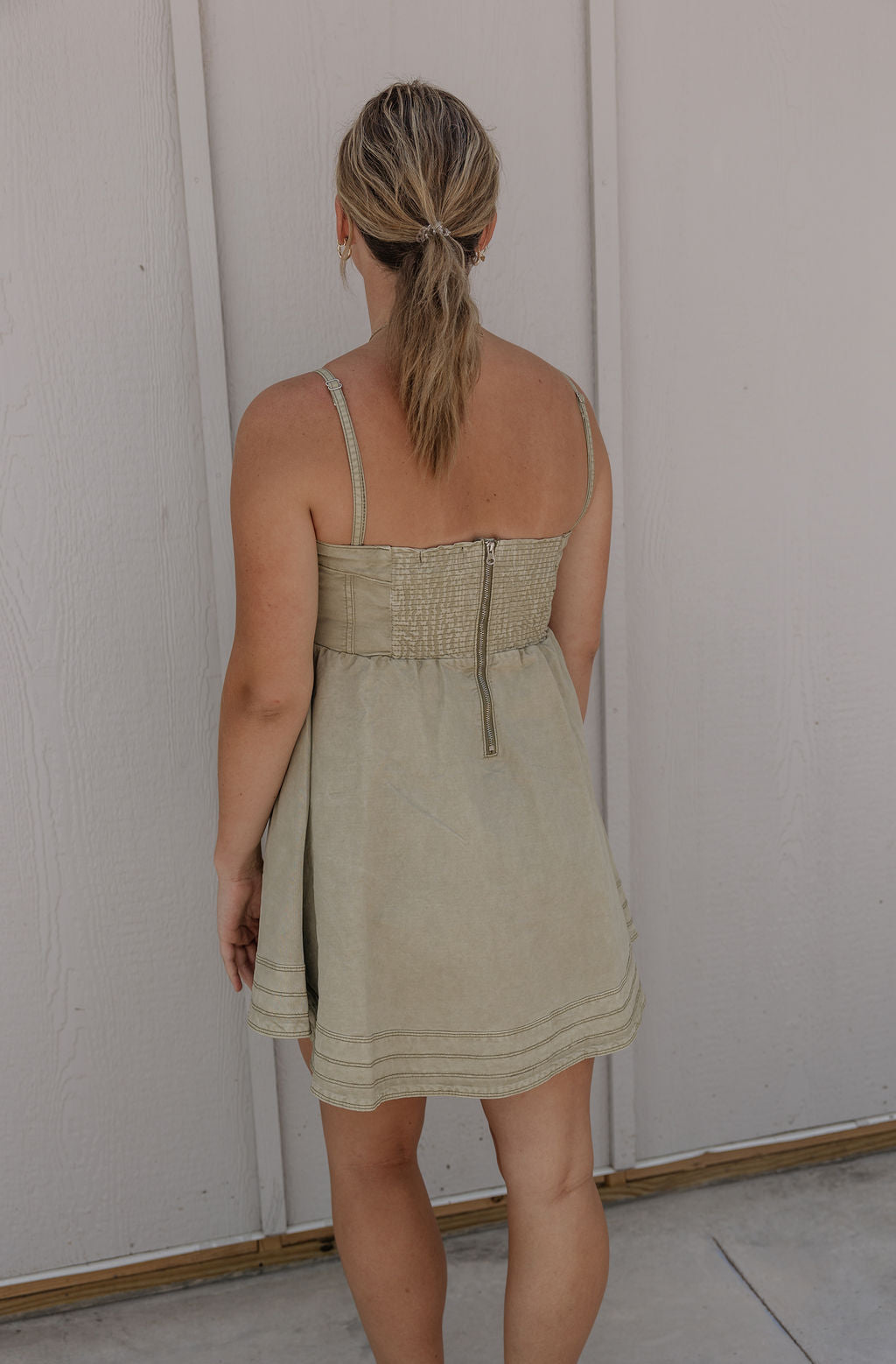 SKYLAR WASHED OLIVE DENIM SHORT DRESS BY IVY & CO