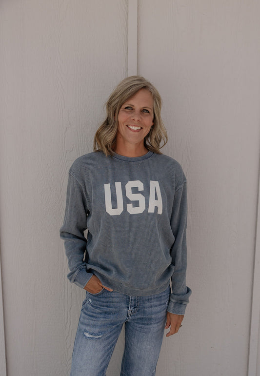 USA RIBBED CREWNECK SWEATSHIRT 2 COLOR OPTIONS