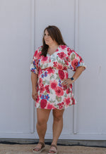 SUZANNE FLORAL 3/4 SLEEVE SHORT DRESS