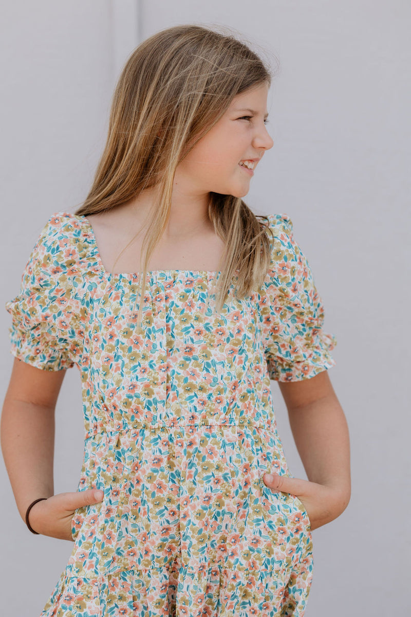 JACEE GIRLS FLORAL SHORT SLEEVE DRESS