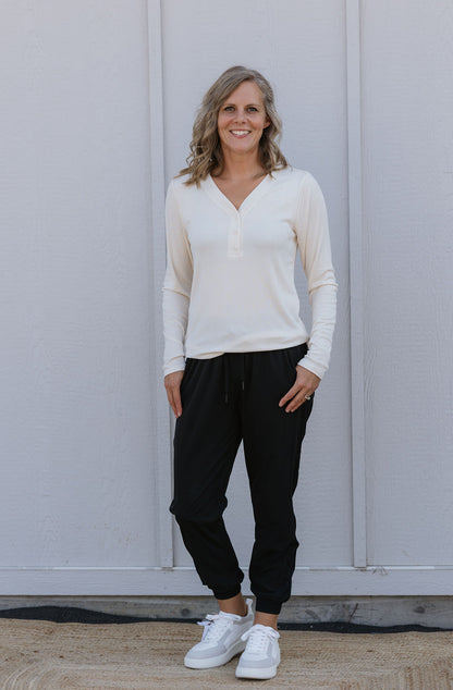 FRANKIE BUTTON FRONT LONG SLEEVE TOP MULTIPLE COLOR OPTIONS