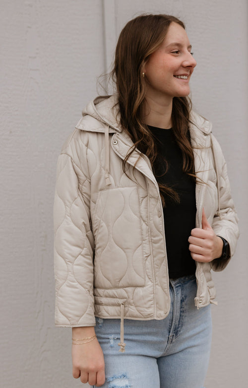 CYRA CREAM QUILTED BUTTON/ZIP UP JACKET BY IVY & CO