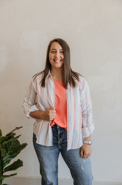 BRITTNEY STRIPED RELAXED FIT BUTTON DOWN SHIRT