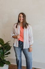 BRITTNEY STRIPED RELAXED FIT BUTTON DOWN SHIRT