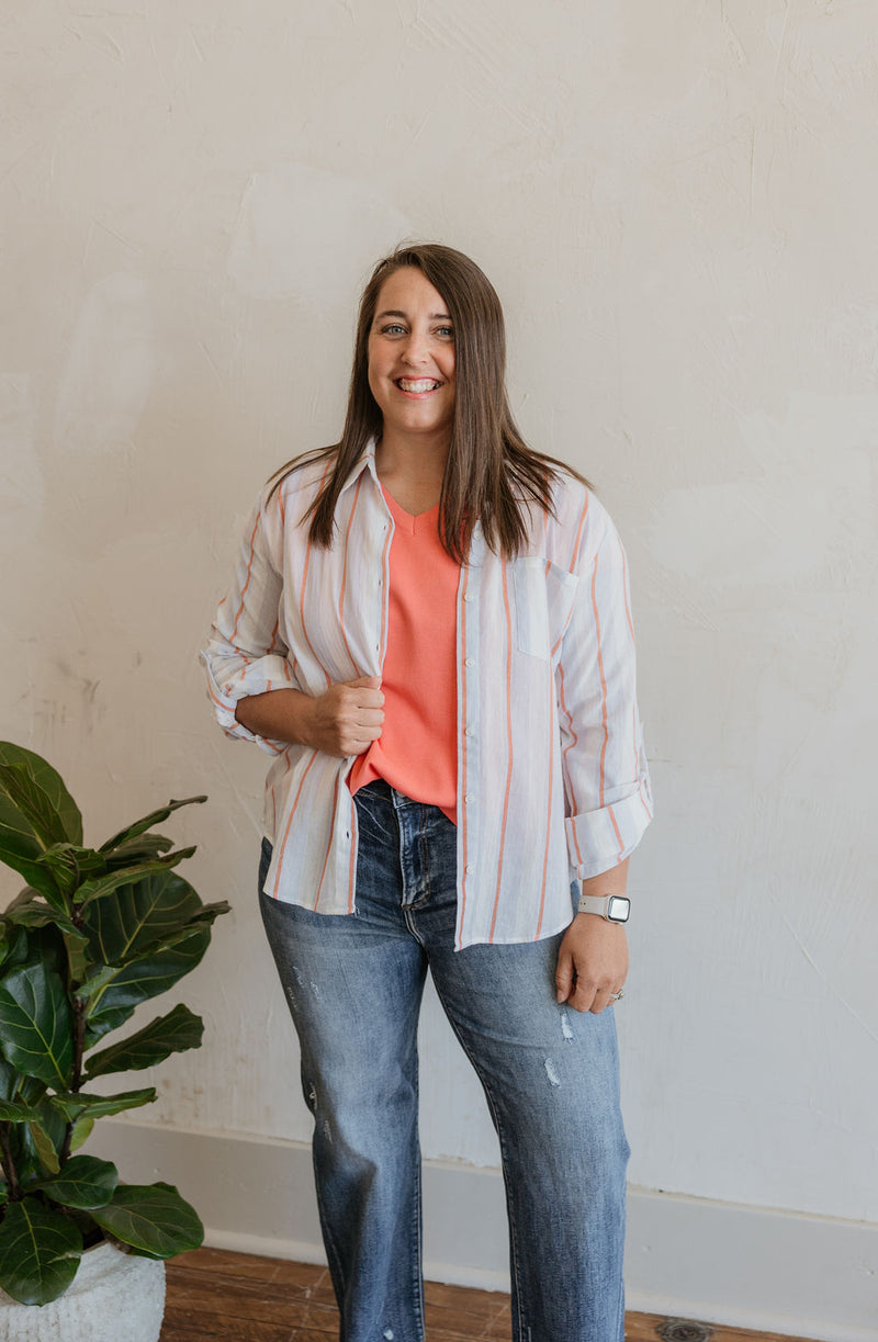 BRITTNEY STRIPED RELAXED FIT BUTTON DOWN SHIRT