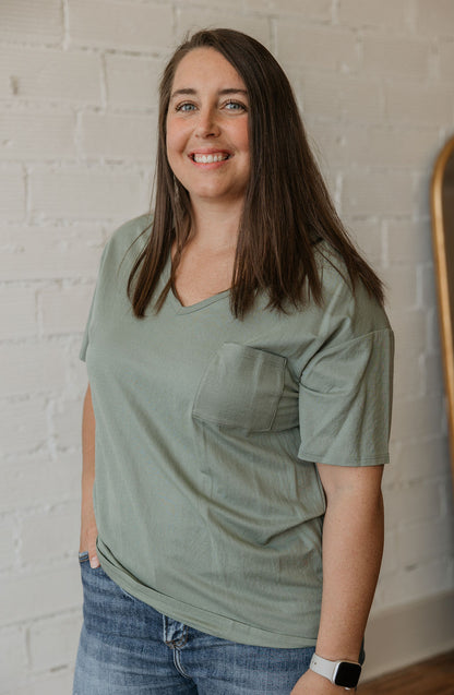 CHENEY VNECK TOP WITH POCKET DETAIL 2 COLOR OPTIONS