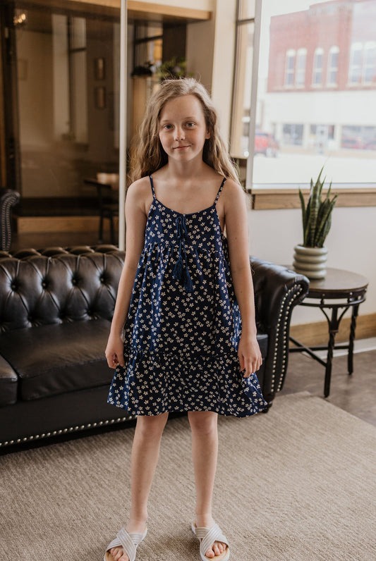 INDIE GIRLS NAVY WITH WHITE FLORAL SPAGHETTI STRAP DRESS