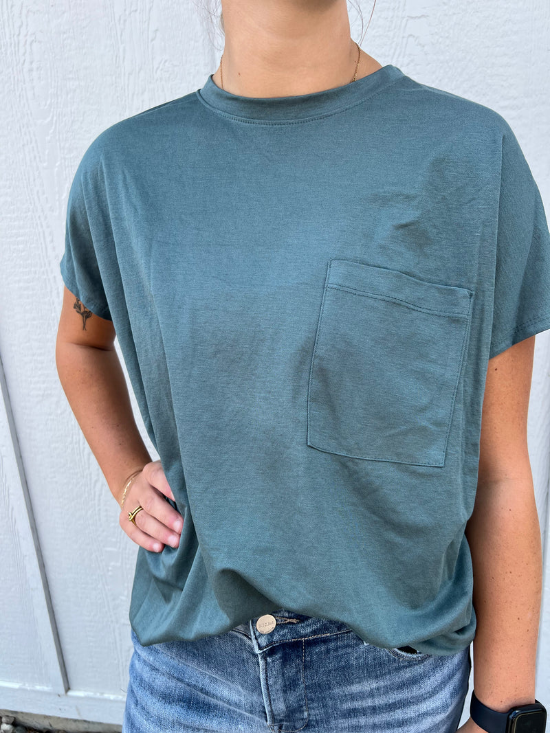 LIDIA ROUND NECK POCKET TEE 4 COLOR OPTIONS