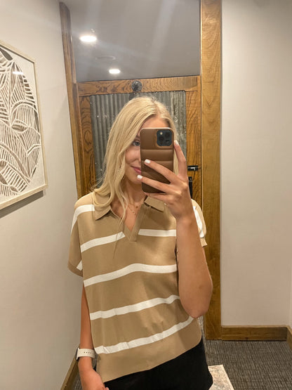 AISLYN COLLARED STRIPED SHORT SLEEVE TOP 2 COLOR OPTIONS