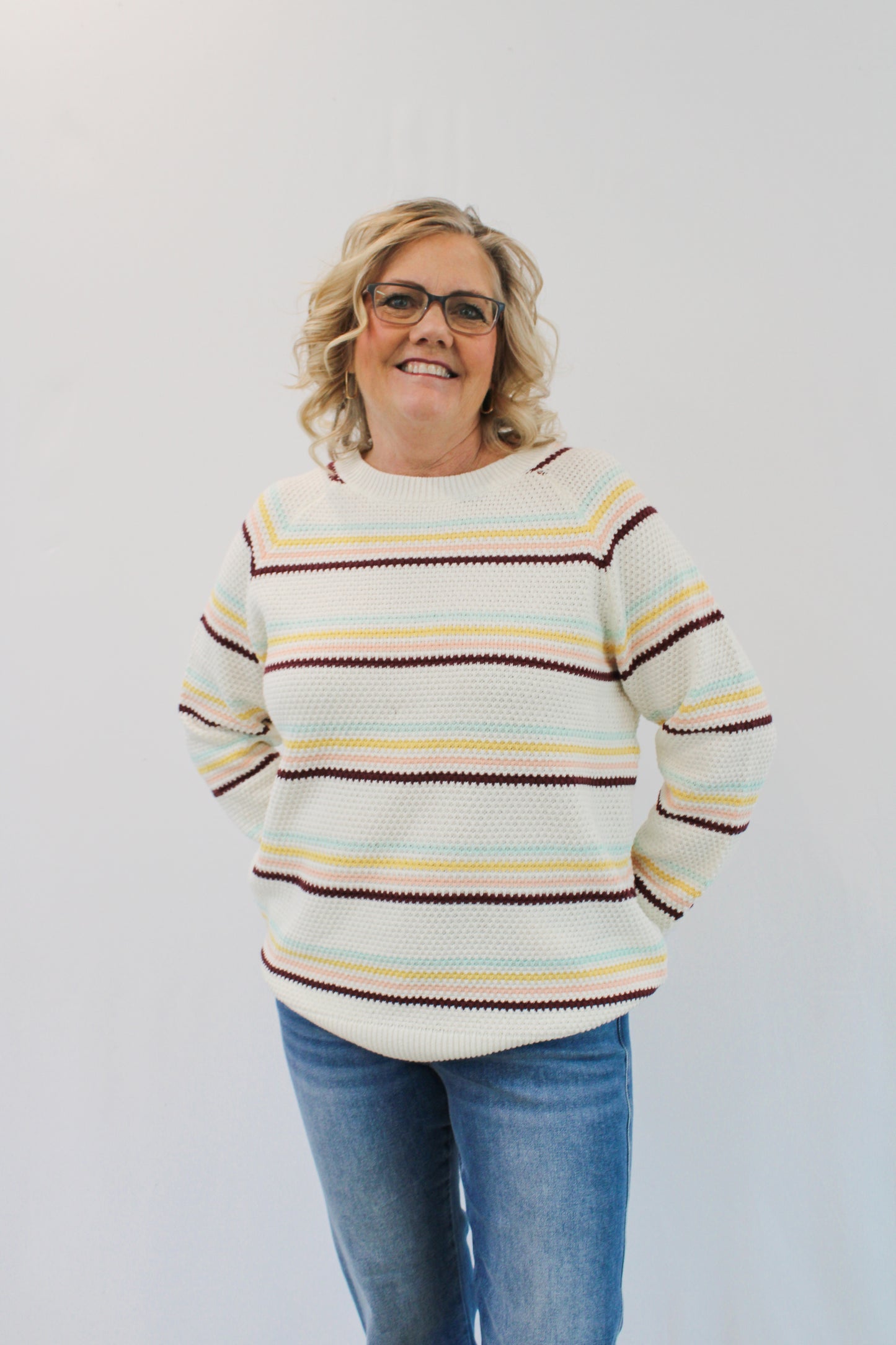 LILY REG/CURVY STRIPED KNIT SWEATER