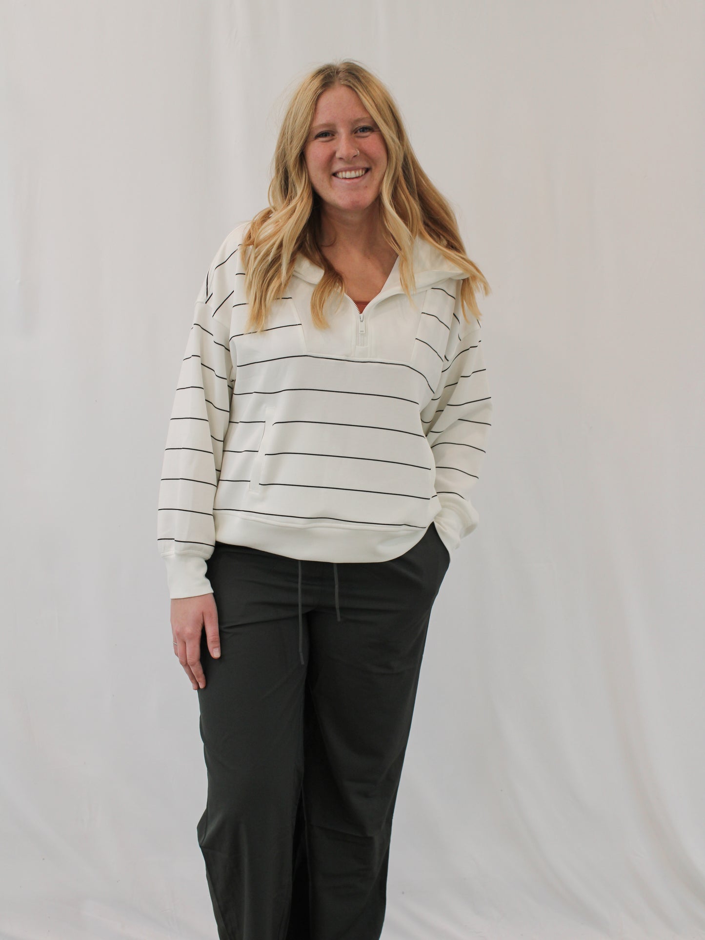 SARINA STRIPED QUARTER ZIP PULLOVER