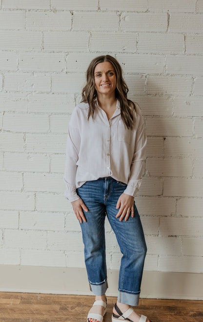 MAKAYLA NEUTRAL STRIPED BUTTON DOWN TOP