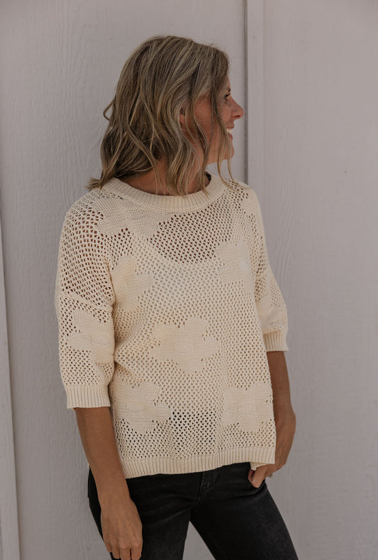 ELLA FLORAL CREAM SWEATER TOP AVAILABLE IN CURVY & REGULAR