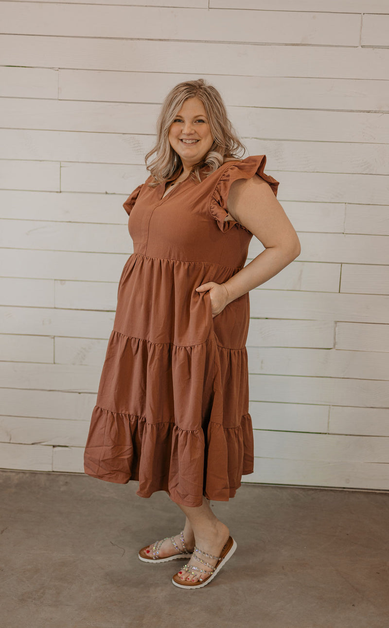 JAMIE CURVY RUFFLE SLEEVE DRESS 2 color options