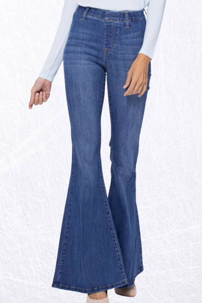 CRYSTAL HIGH WAIST PULL ON SUPER FLARE JEAN