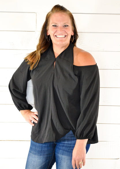 Black Front Cross Blouse