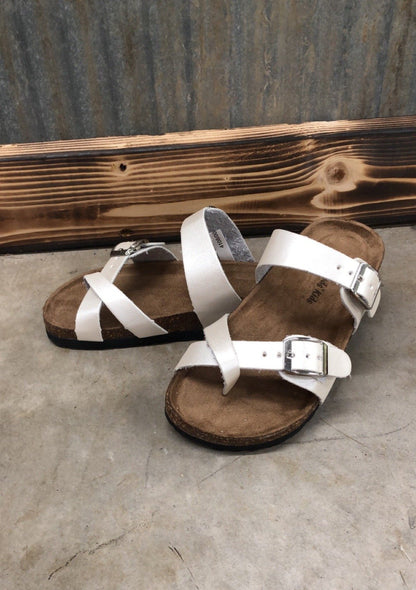 Girls winter white birk style criss cross sandal