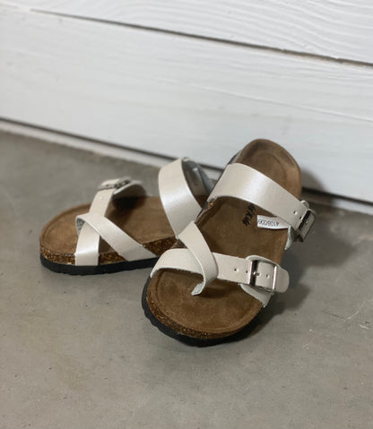 Girls winter white birk style criss cross sandal