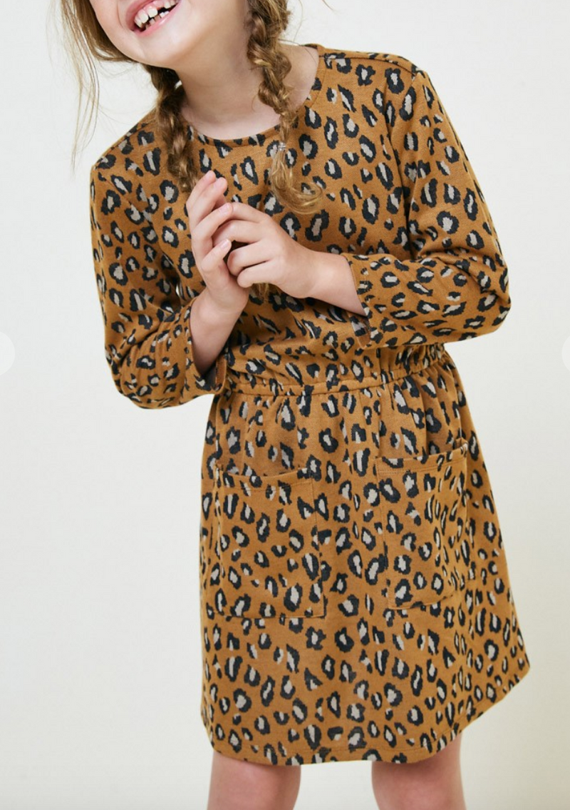 Girls Leopard Pocket Sweater Dress