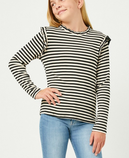 Girls Textured Stripe Long Sleeve Knit Top