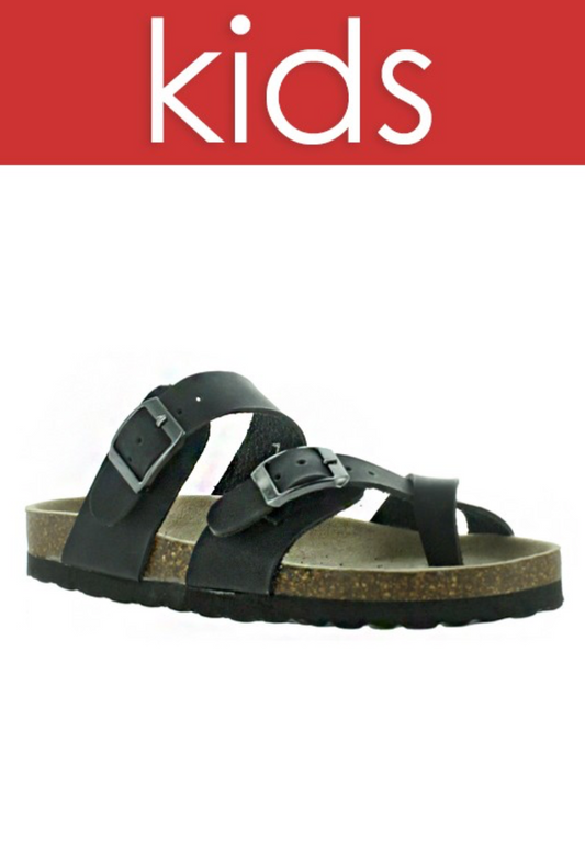 Girls black birk type criss cross sandal