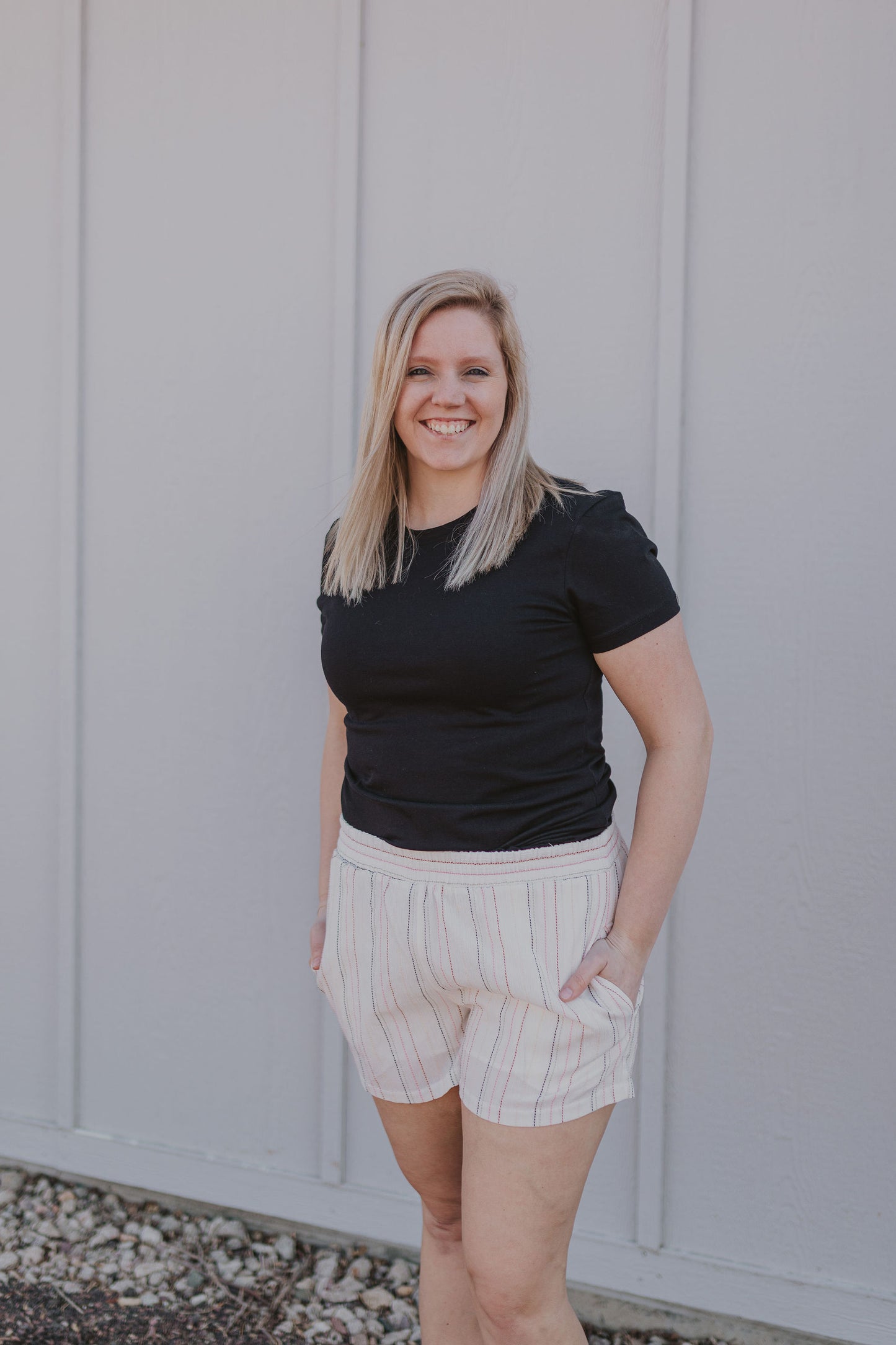 MULTI STRIPE SHORTS WITH SMOCKED WAISTBAND