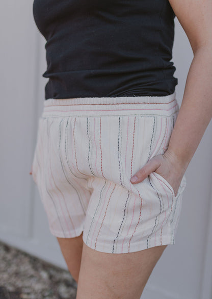 MULTI STRIPE SHORTS WITH SMOCKED WAISTBAND