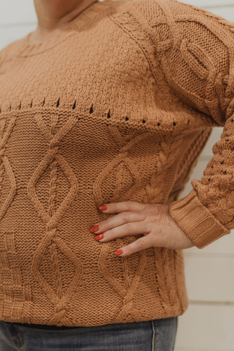 Curvy solid round neck long sleeve sweater