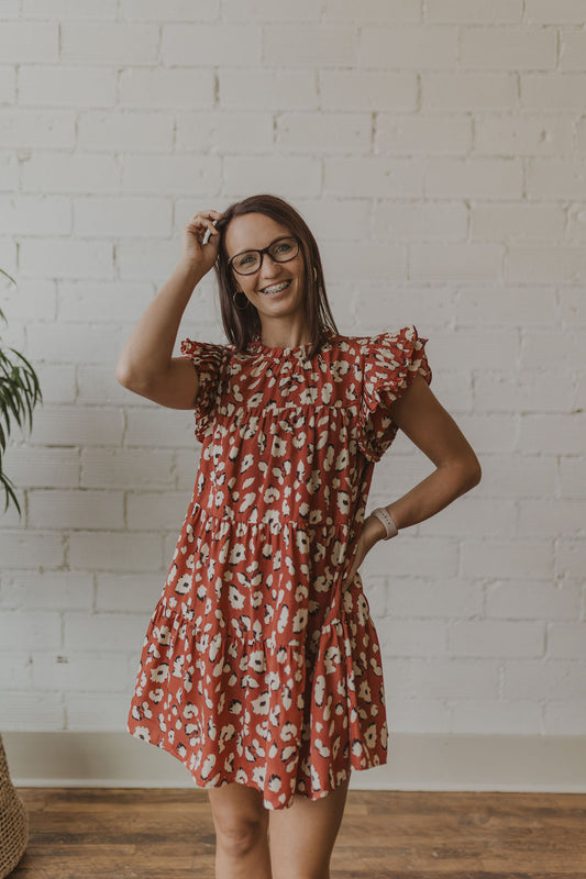 NATOSHA LEOPARD PRINT RUFFLE SLEEVE TANK DRESS