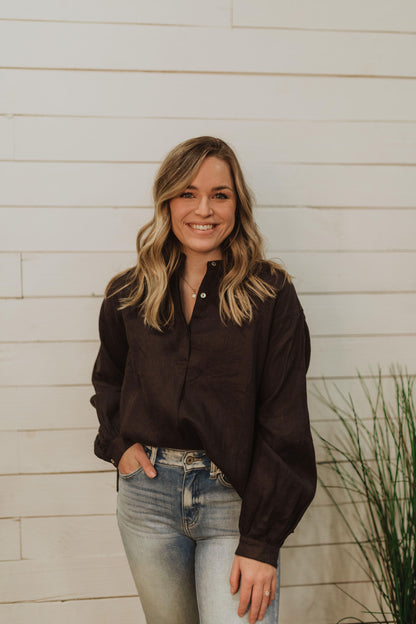 COAL BLACK LINEN BOXY BLOUSE SHIRT