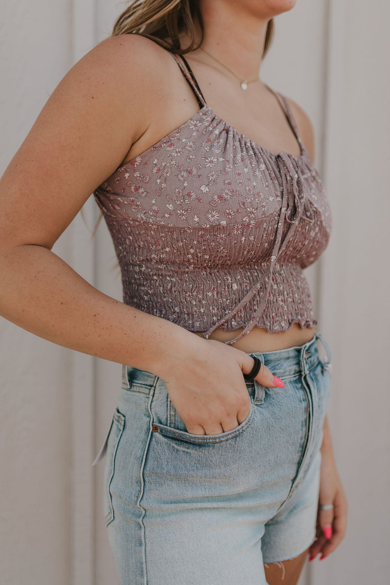 CHARITY SMOCKED SPAGHETTI STRAP CROP TOP BY IVY & CO